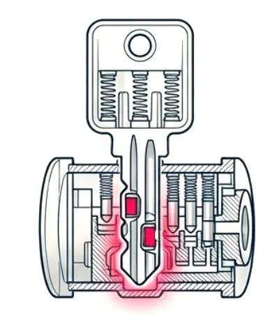 Diseño lineal de llave de seguridad en cerradura.