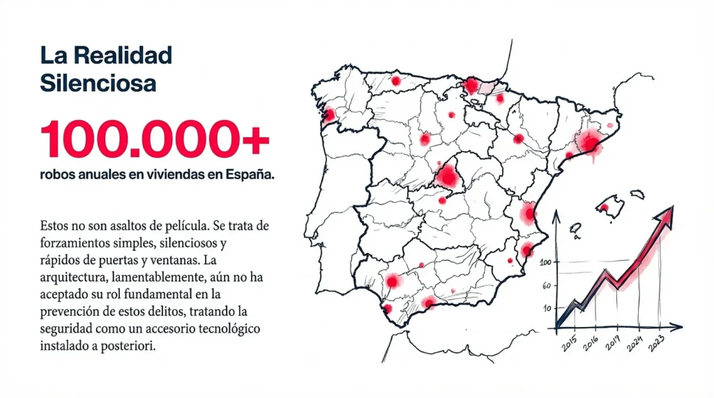 Mapa de España con zonas de robos en viviendas y aumento de la delincuencia residencial