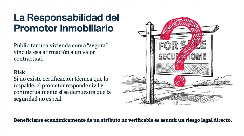 Riesgo legal del promotor al comercializar viviendas como seguras sin certificación técnica