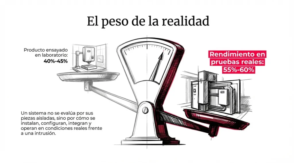 Comparación del peso d elas pruebas de laboratorio frente a las pruebas reales representados en una balanza.